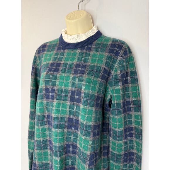 Brooks Brothers Sweater Women's M Green Blue Tartan Plaid Removable Collar - Picture 10 of 15